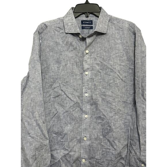 Stantt Button Down Shirt Linen Blend Long Sleeve Buttoned Cuffs Blue M XL NWOT - Picture 2 of 8